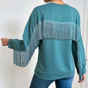 Color Fringe Trim Drop Shoulder Sweatshirt